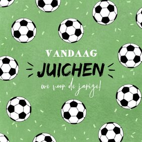 Verjaardagskaart voetbal juichen confetti groen