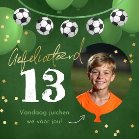 Verjaardagskaart voetbal slinger confetti foto stoer