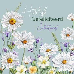 Verjaardagskaart voorjaarsbloemetjes Margrietjes