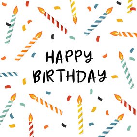 Verjaardagskaart vrolijk kaarsjes confetti happy birthday