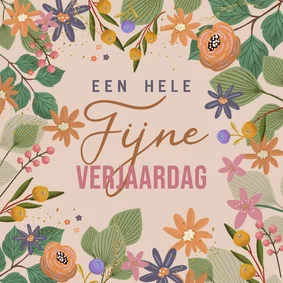 Verjaardagskaart vrolijke bloemen en takjes