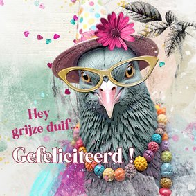 Verjaardagskaart vrolijke grijze duif