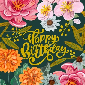 Verjaardagskaart vrouw bloemen happy birthday illustratie