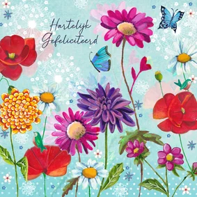 Verjaardagskaart vrouw bloemen vlinders illustratie