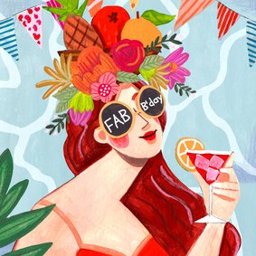 Verjaardagskaart vrouw 'fabulous birthday' bloemen en fruit