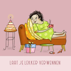 Verjaardagskaart vrouw laat zich verwennen