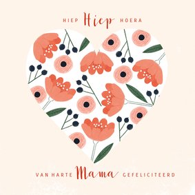 Verjaardagskaart vrouw roze bloemen in hart met naam