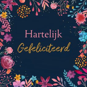 Verjaardagskaart waterverf bloemen vierkant