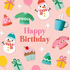 Verjaardagskaart winter figuren