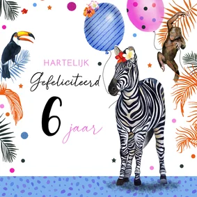 Verjaardagskaart zebra ballonnen