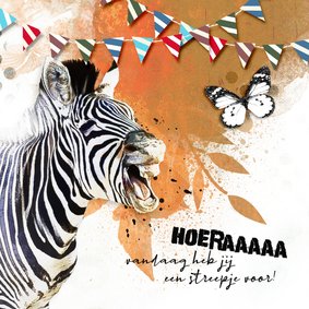 Verjaardagskaart zebra streepje voor