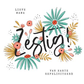 Verjaardagskaart zestig 60 bloemen proficiat van harte