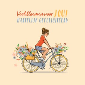 Verjaardagskaart zomer meisje op fiets