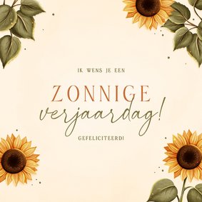Verjaardagskaart zonnige verjaardag met zonnebloemen