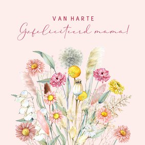 Verjaardagskaartje droogbloemen pastel mama