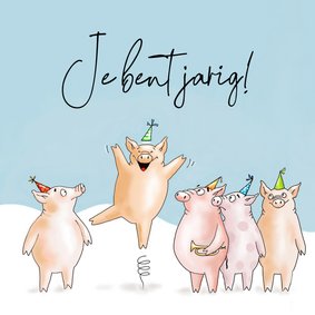 Verjaardagskaartje feestende feestvarkens