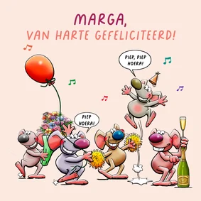 Verjaardagskaartje grappige muisjes vieren een feestje