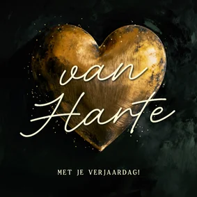 Verjaardagskaartje kerst van harte gouden hart 