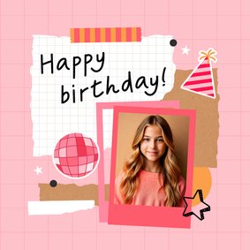 Verjaardagskaartje met foto happy birthday scrapbookstijl