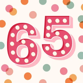 Verjaardagskaartje roze 65 cijfers 3d confetti vrolijk