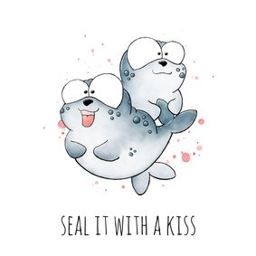 Verlovingsfelicitatie zeehondjes seal it with a kiss