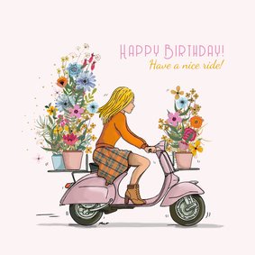 Vespa scooter meisje tulpen