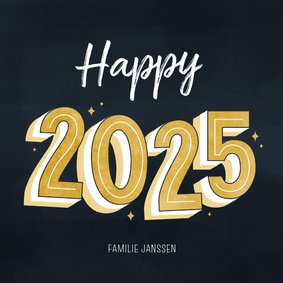 Vierkant nieuwjaarskaartje happy 2025 typografisch