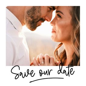 Vierkante handgeschreven save the date met foto kader