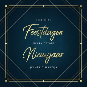 Vintage kerstkaart gouden kader, typografie fijne feestdagen