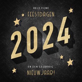 Vintage kerstkaart goudlook 2025, sterren en patroon