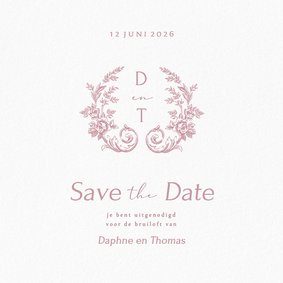 Vintage trouwkaart save the date met roze rozen
