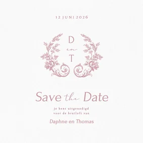 Vintage trouwkaart save the date met roze rozen