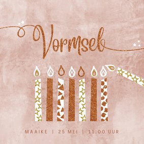 Vormsel uitnodiging velvet roze en kaarsjes