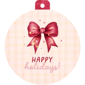 Vrolijk kerstkaartje met strik in kerstbalvorm