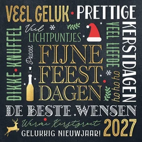 Vrolijk kerstkaartje met typografie in goud en groen