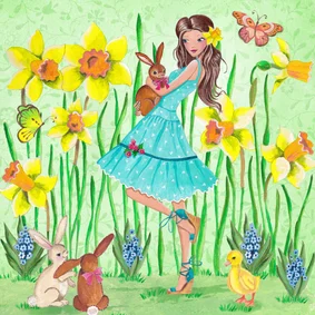Vrolijk Pasen meisje narcissen