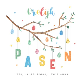 Vrolijk pasen paastak met beschilderde eieren paaskaart