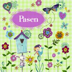 Vrolijk Pasen Vogelhuisje vlinders lente