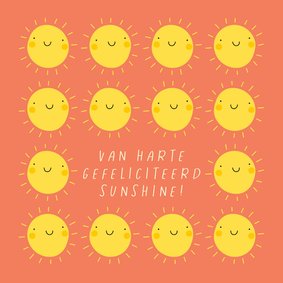 Vrolijk verjaardagskaartje met smiley zonnetjes