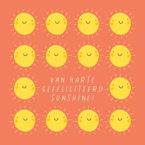 Vrolijk verjaardagskaartje met smiley zonnetjes