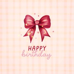 Vrolijk verjaardagskaartje met strik en ruitjes