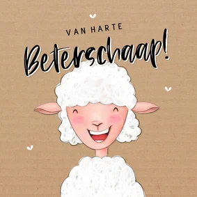 Vrolijke beterschapskaart kraftlook met illustratie schaapje