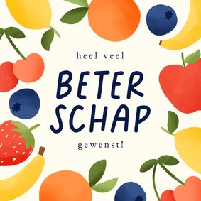 Vrolijke beterschapskaart met kader van fruit