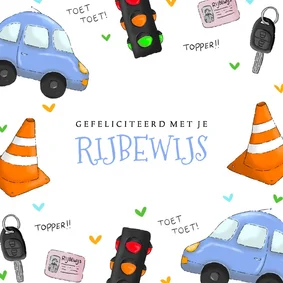 Vrolijke felicitatiekaart voor het behalen van het rijbewijs
