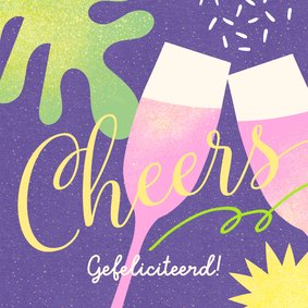 Vrolijke felicitatiekaart vrouw champagne cheers