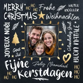 Vrolijke foto kerstkaart zwart goud 2027 internationaal