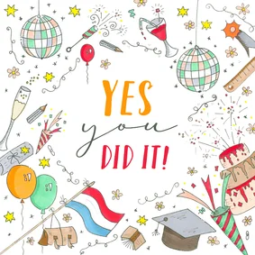 Vrolijke geslaagd kaart met tekst 'You did it!'