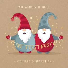 Vrolijke kerstkaart fijne feestdagen met kerstkabouters