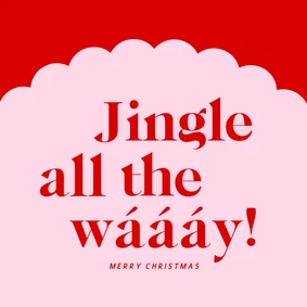 Vrolijke kerstkaart jingle all the way in roze en rood