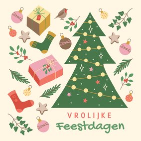 Vrolijke kerstkaart kerstboom kleurrijk